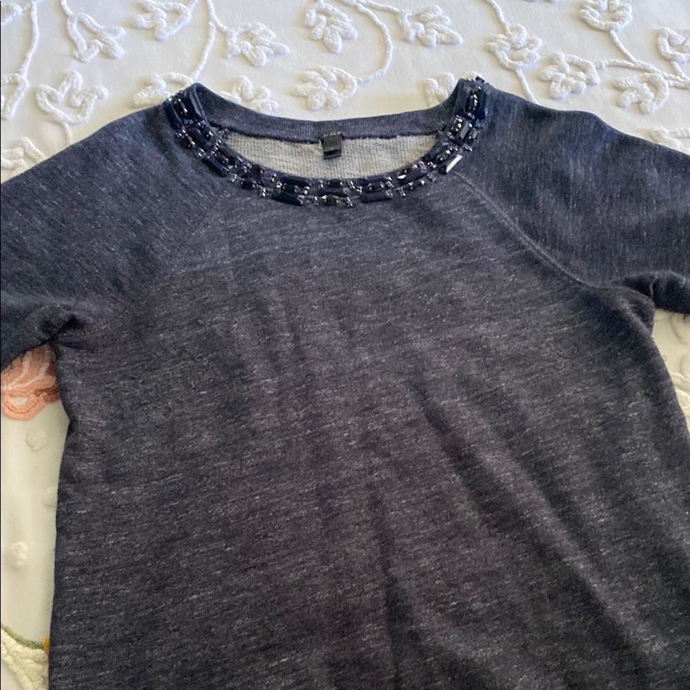 J. Crew Blue Embellished 3/4 Sleeve Shirt